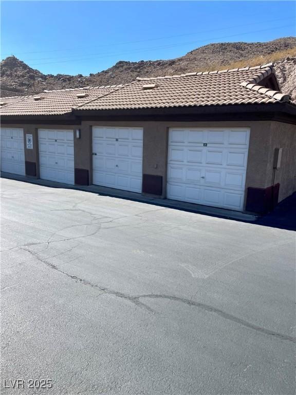 garage with a mountain view