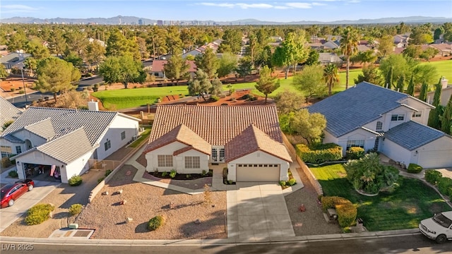 aerial view with a residential view and a mountain view