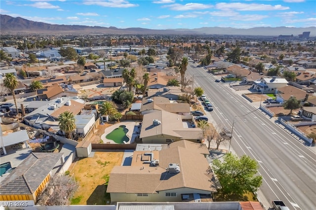 aerial view featuring a residential view and a mountain view