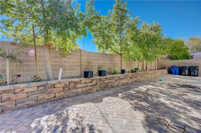 exterior space with a patio and a fenced backyard