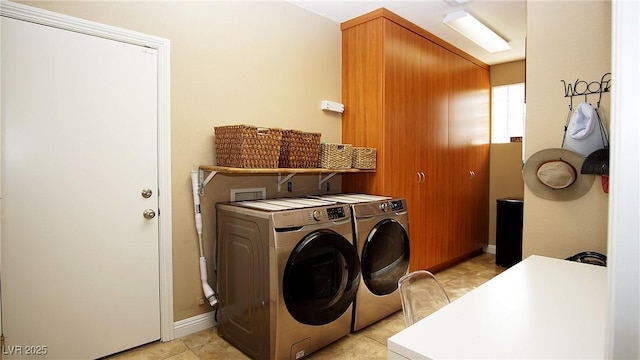 laundry room with washing machine and dryer, laundry area, and baseboards