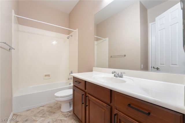 full bathroom with toilet, shower / tub combination, and vanity