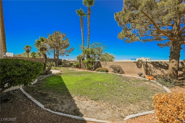 view of yard with a fenced backyard