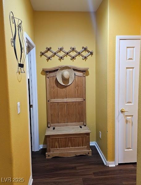 mudroom featuring baseboards and wood finished floors