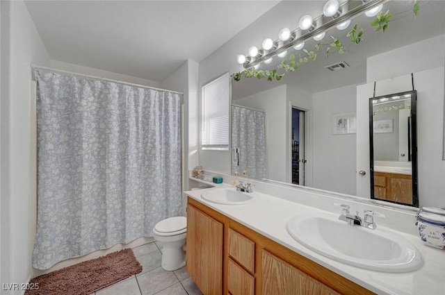 full bathroom with toilet, a sink, visible vents, and tile patterned floors