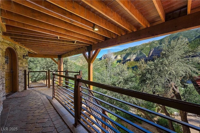 balcony featuring a mountain view