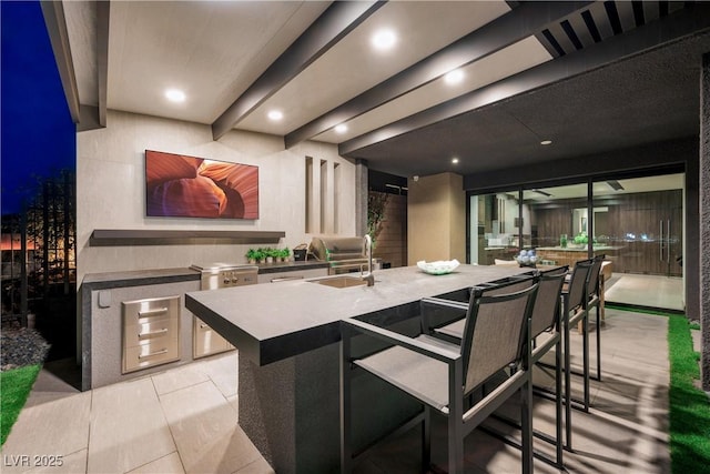 interior space featuring an outdoor kitchen and a sink