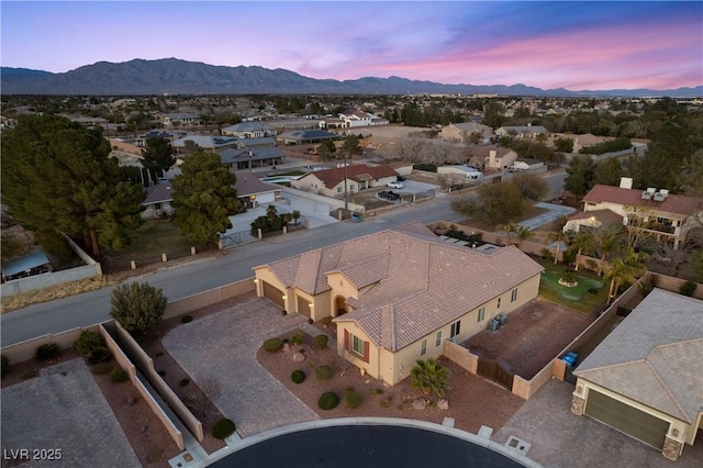 aerial view featuring a residential view and a mountain view