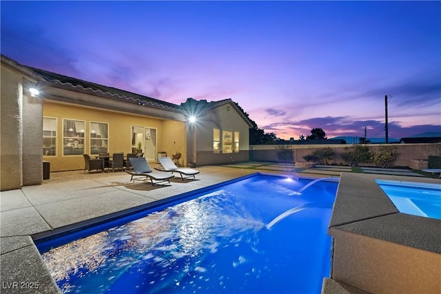 view of pool featuring a fenced in pool, a patio area, and fence