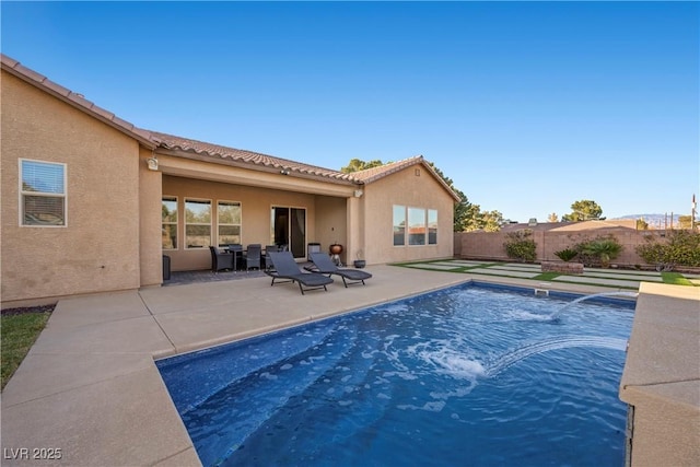 view of pool featuring a fenced in pool, a patio area, and a fenced backyard