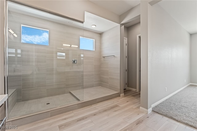 6312 Zephyr Ct, Las Vegas, NV 89149 - full bath featuring a walk in shower, baseboards, wood finished floors, and a relaxing sauna