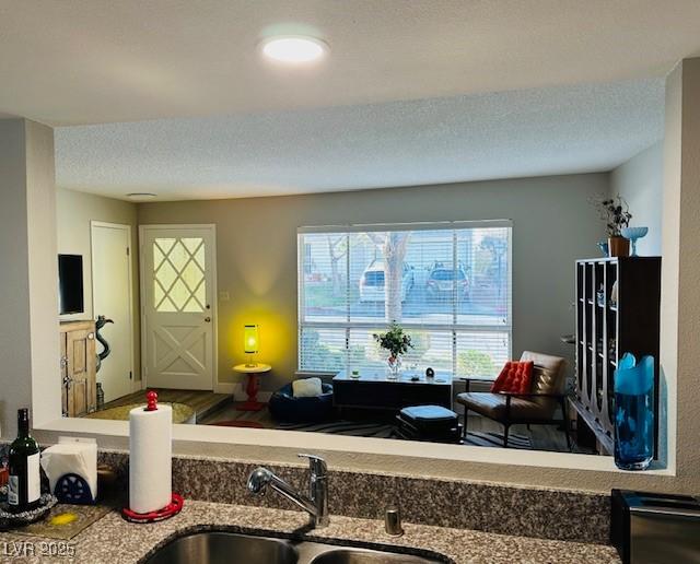 kitchen featuring a textured ceiling and a sink