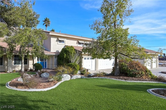 view of front of property with a front lawn and stucco siding