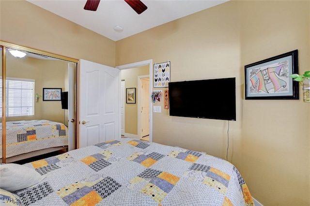 bedroom with a closet and ceiling fan