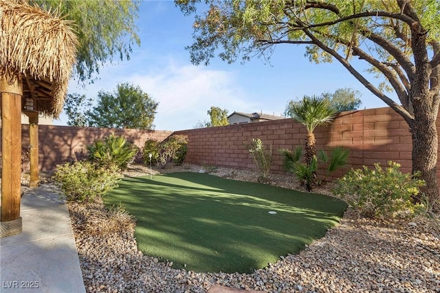 view of yard with a fenced backyard