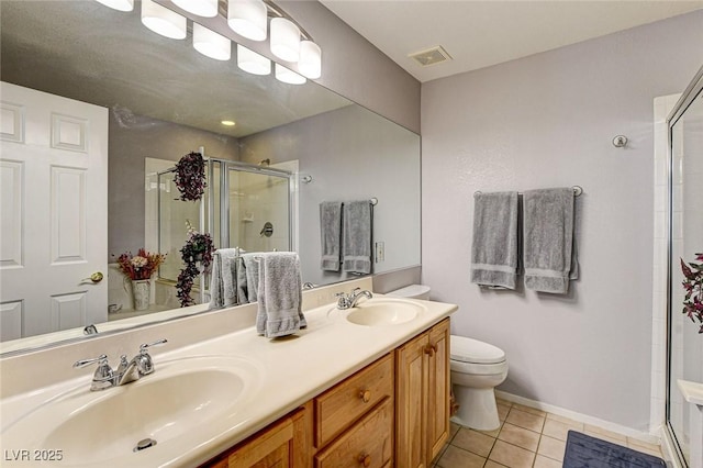 bathroom with visible vents, a sink, and a shower stall