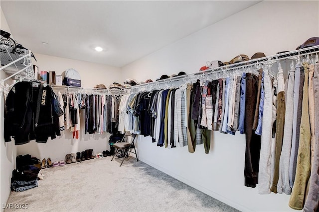 walk in closet with carpet