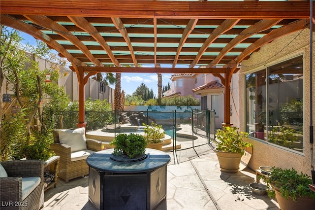 view of patio / terrace with a fenced backyard and a pergola