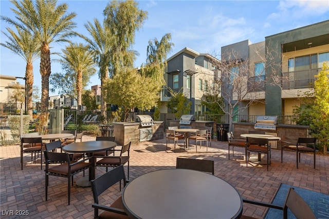 view of patio / terrace with outdoor dining area, an outdoor kitchen, and a grill