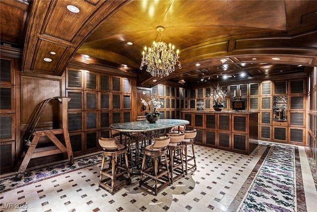 9101 Alta Dr Unit 1206, Las Vegas, NV 89145 - wine cellar featuring a chandelier, recessed lighting, lofted ceiling, ornamental molding, and wooden ceiling