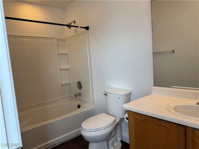 full bathroom featuring toilet, shower / tub combination, and vanity