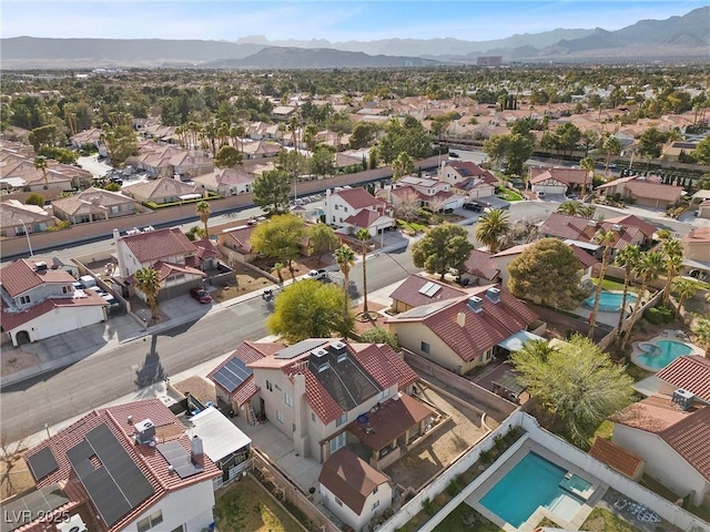 birds eye view of property featuring a residential view and a mountain view