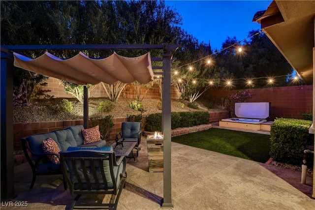 view of patio / terrace featuring a fenced backyard and an outdoor living space