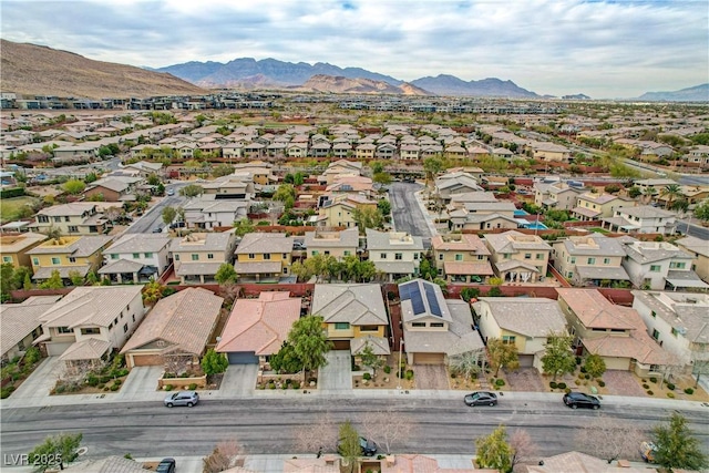 aerial view featuring a residential view and a mountain view