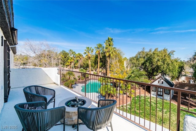 balcony with a fire pit