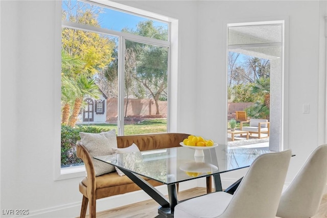 dining room featuring a healthy amount of sunlight, baseboards, and breakfast area