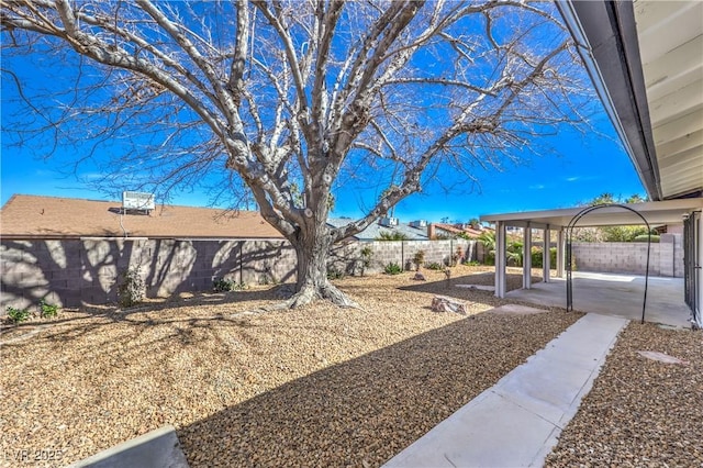 view of yard with a patio area and a fenced backyard