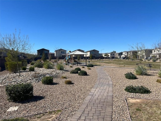 view of property's community featuring a residential view and a gazebo