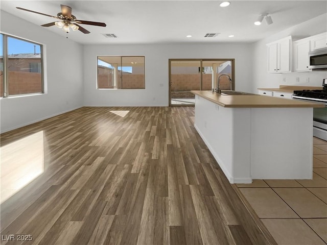 kitchen featuring a wealth of natural light, appliances with stainless steel finishes, a sink, and visible vents