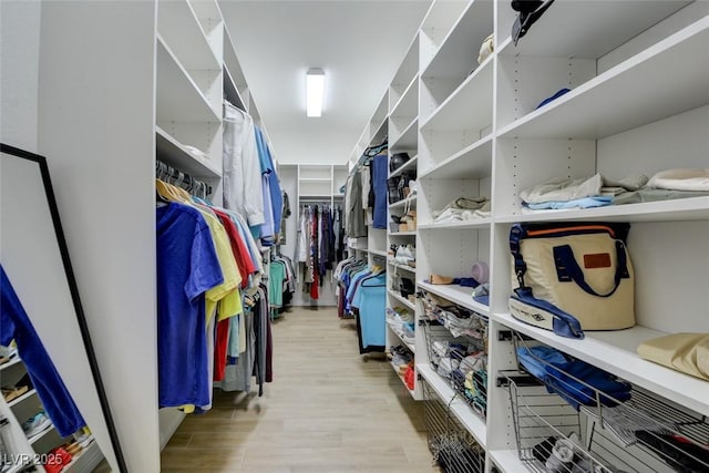 walk in closet with light wood-style floors