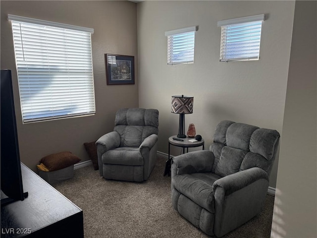 sitting room with carpet and baseboards