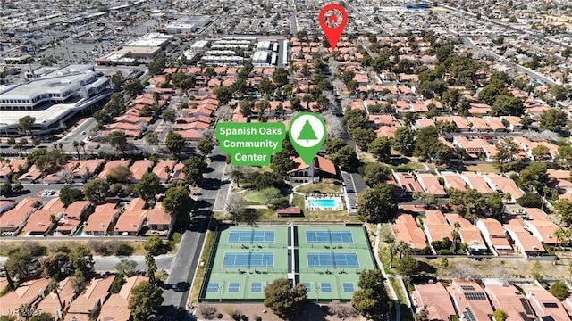 birds eye view of property with a residential view