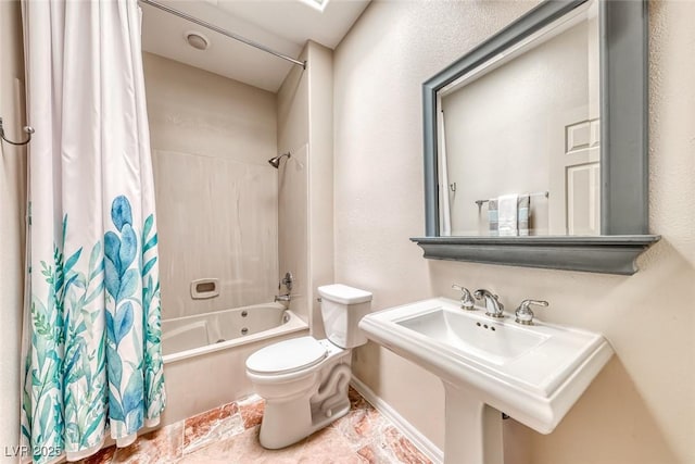 full bathroom with toilet and shower / tub combo