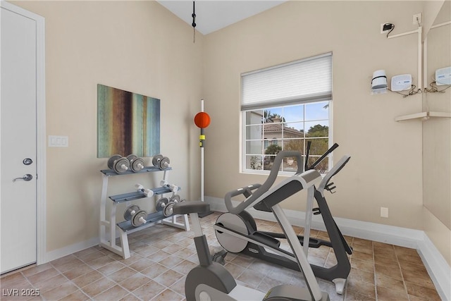 exercise room with baseboards