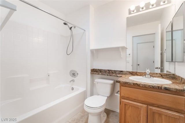 bathroom featuring toilet, bathtub / shower combination, and vanity