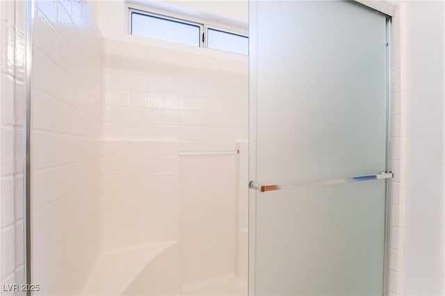 bathroom with a shower stall