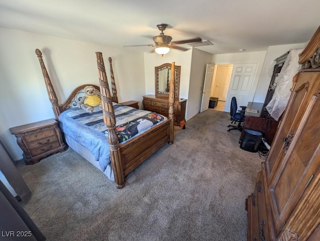 carpeted bedroom featuring a ceiling fan