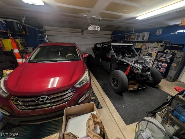 garage with a garage door opener