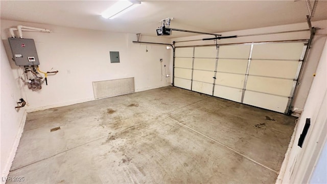 garage featuring electric panel and a garage door opener