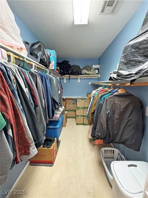 spacious closet with visible vents and carpet flooring