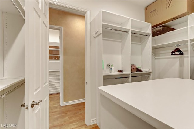 walk in closet featuring light wood finished floors