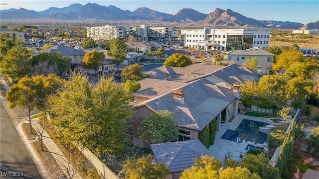 birds eye view of property with a mountain view