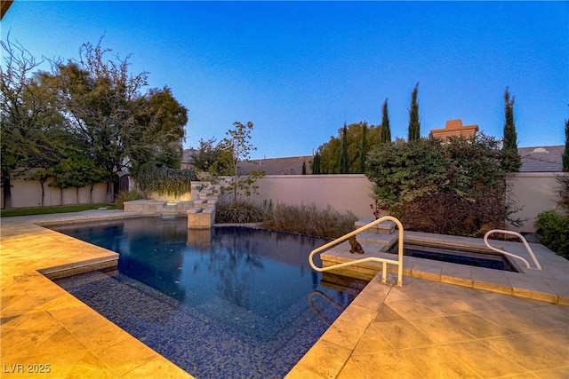 view of swimming pool featuring a fenced in pool, a patio area, and a fenced backyard