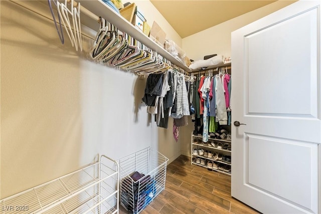 spacious closet featuring wood finish floors