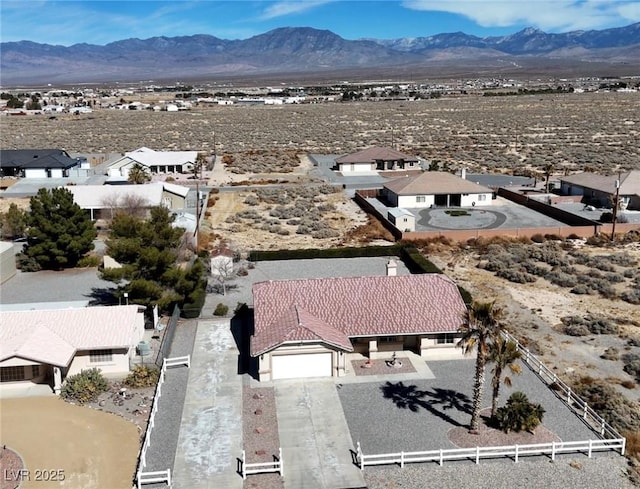 aerial view featuring a residential view and a mountain view