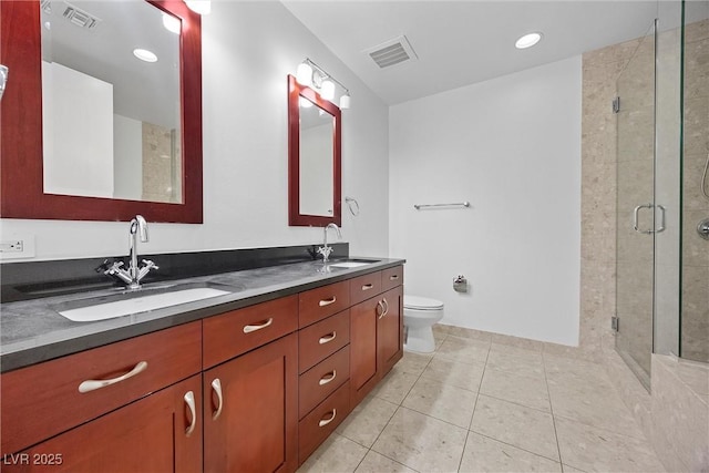 full bathroom with a shower stall, visible vents, and a sink